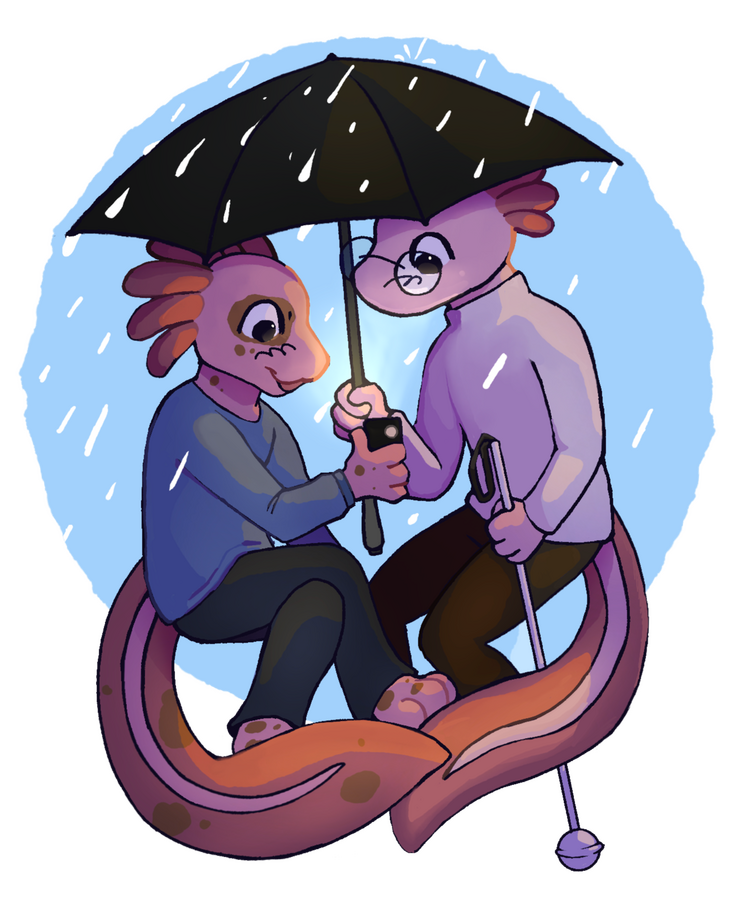 Axolotl and Olm Rainy day, Digital, 2024